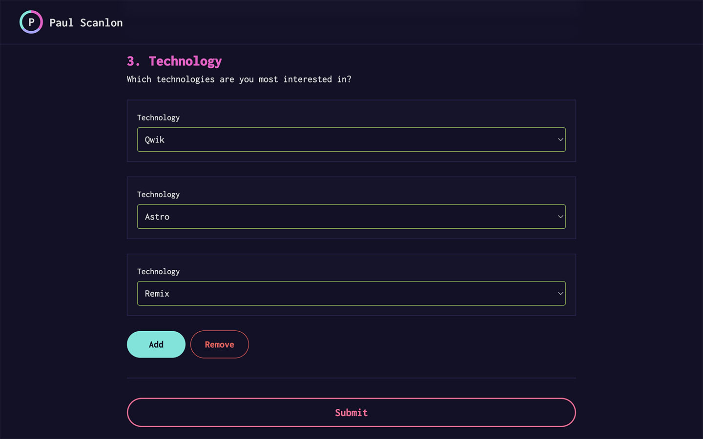 Screenshot of repeater fields